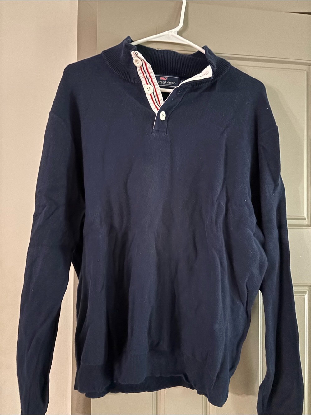 Vineyard Vines Navy Crewneck Pullover with Button Placket